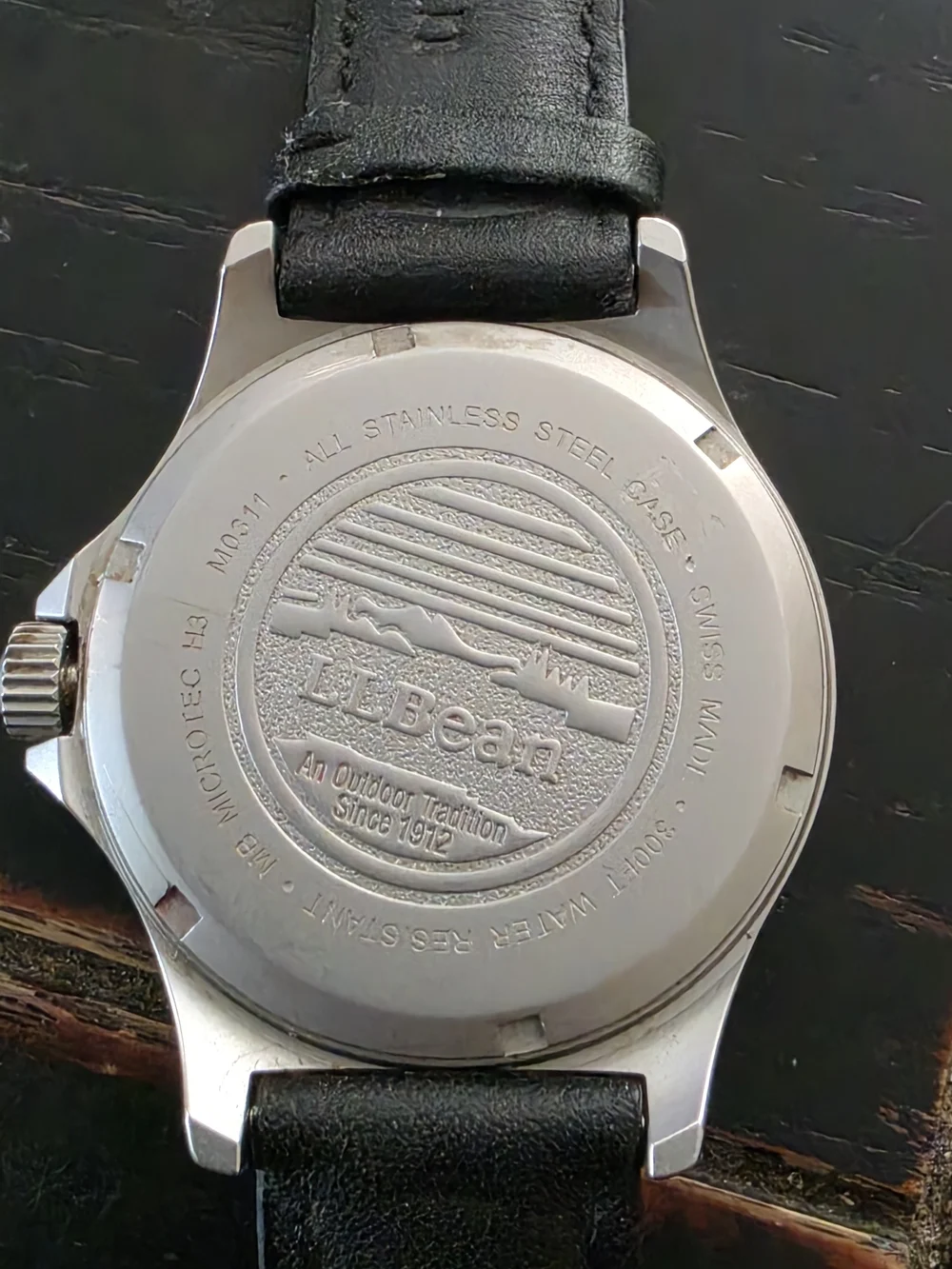 L.L. Bean Men's Black Dial Leather Strap Watch